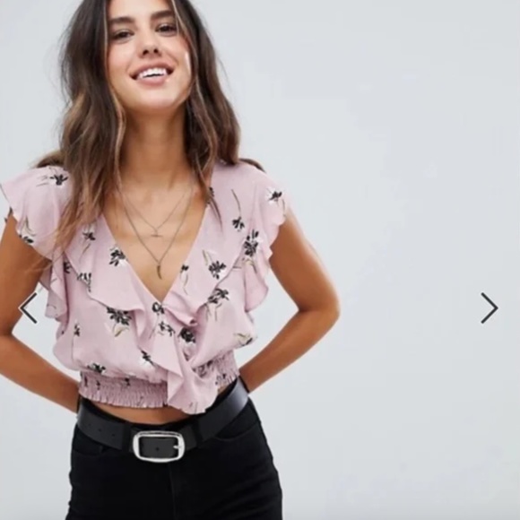 ASOS - Lunik Cute Floral Lavender Print Ruffle Crop Top - Small - Picture 2 of 6